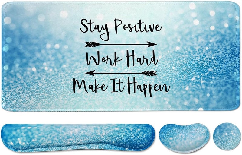 Yunoble Large Mouse Pad and Keyboard Wrist Rest, Desk Pad for Keyboard and Mouse, 4-in-1 Large Gaming Mouse Pad with Wrist Support for Home Office Study Game-Stay Positive - Image 1